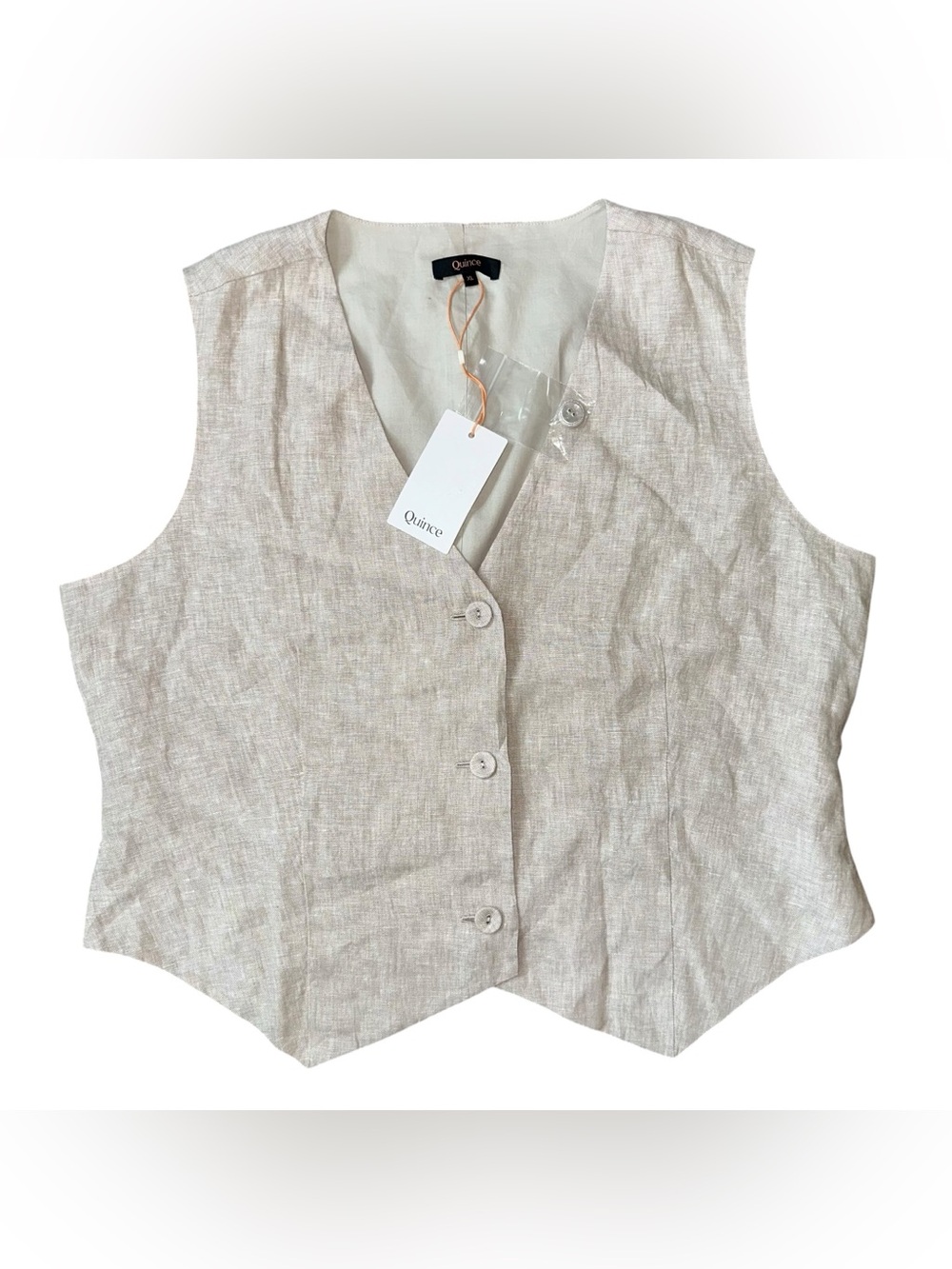 NWT Quince 100% European Linen Short Light Tan Button Down Vest in Flax Size XL